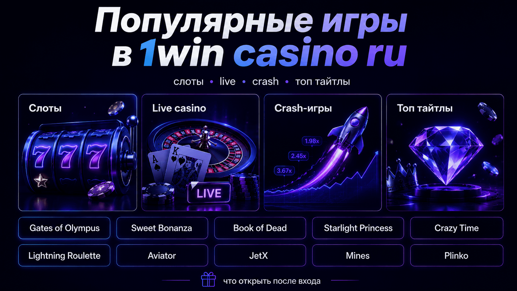 Популярные игры в 1win casino ru слоты live crash и топ тайтлы